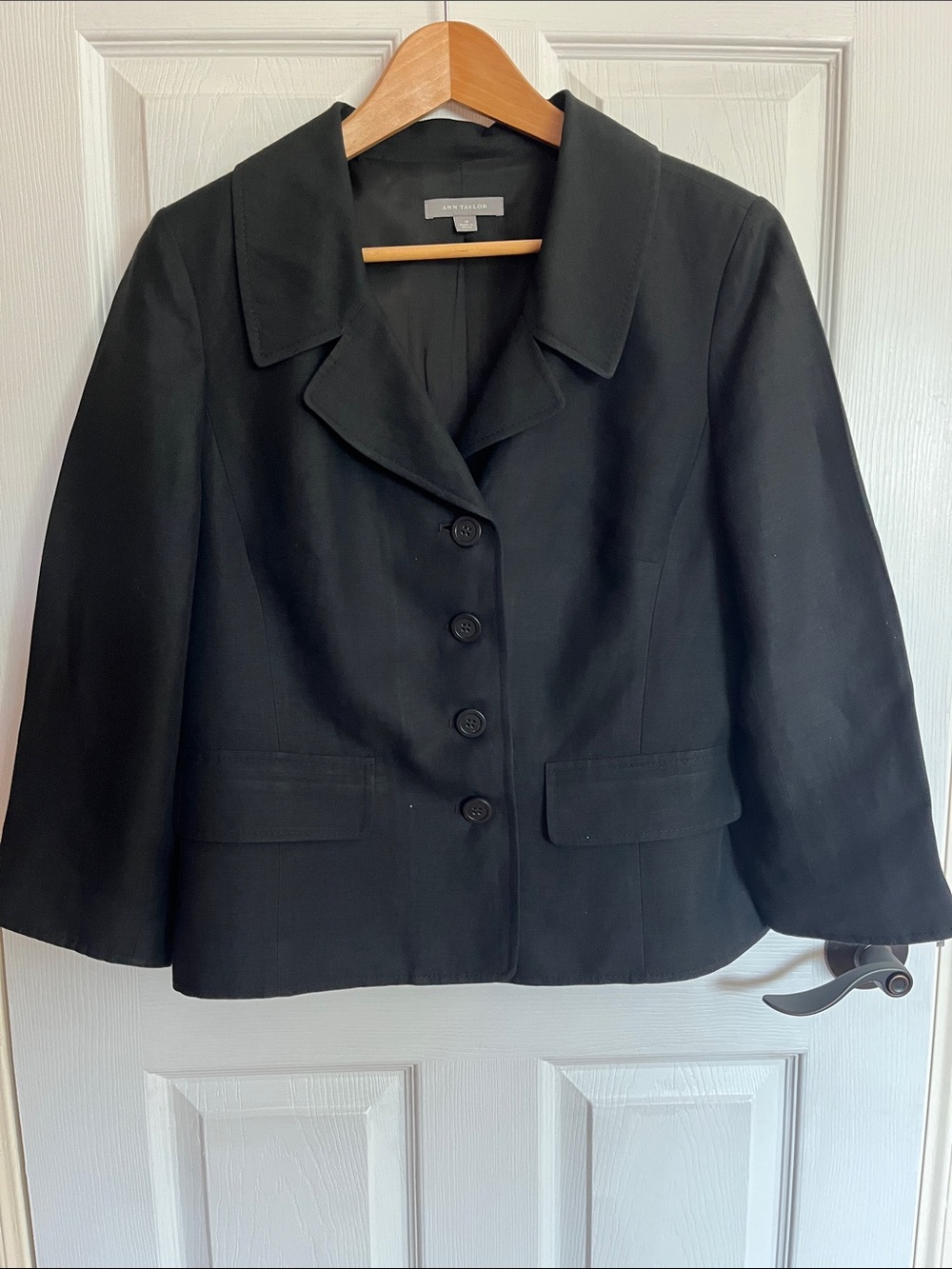 Ann Taylor Black Structured Button-Front Blazer
